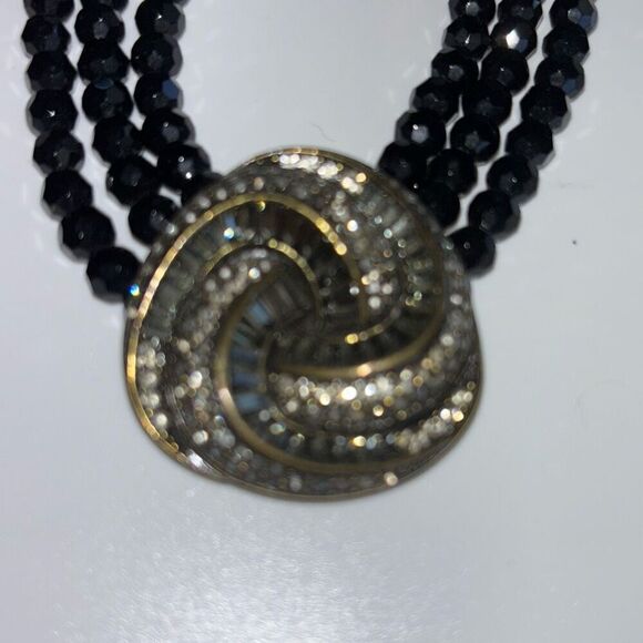 Heidi Daus Sultry Swirl Knot black beaded necklace Swarovski crystal 3 strand - Picture 4 of 10